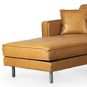 HomeRoots Tan Genuine Leather L-Shaped Sectional Sofa with Chaise & Toss Pillows for Luxurious Comfort 607314