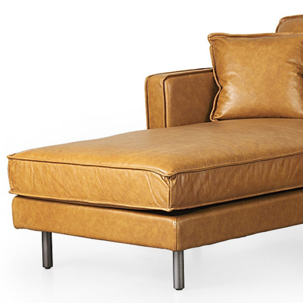 HomeRoots Tan Genuine Leather L-Shaped Sectional Sofa with Chaise & Toss Pillows for Luxurious Comfort 607314
