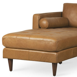HomeRoots Tan Genuine Leather L-Shaped Sectional Sofa with Chaise & Toss Pillows - Chic Comfort & Style 607316