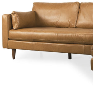 HomeRoots Tan Genuine Leather L-Shaped Sectional Sofa with Chaise, Pillows & Modern Rustic Charm – 111" W 607317