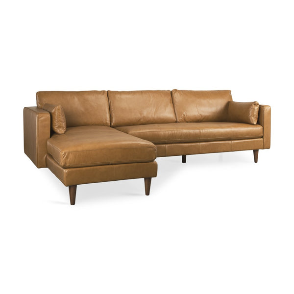 HomeRoots Tan Genuine Leather L-Shaped Sectional Sofa with Chaise, Pillows & Modern Rustic Charm – 111" W 607317