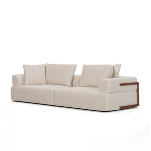 HomeRoots 113" Cream Fabric Modular Sofa with Toss Pillows - Modern Elegance for Comfort & Style in Living Room 607318