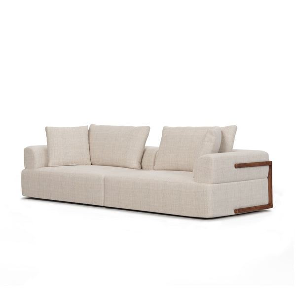 HomeRoots 113" Cream Fabric Modular Sofa with Toss Pillows - Modern Elegance for Comfort & Style in Living Room 607318