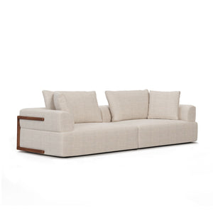HomeRoots 113" Cream Fabric Modular Sofa with Toss Pillows - Modern Elegance for Comfort & Style in Living Room 607318
