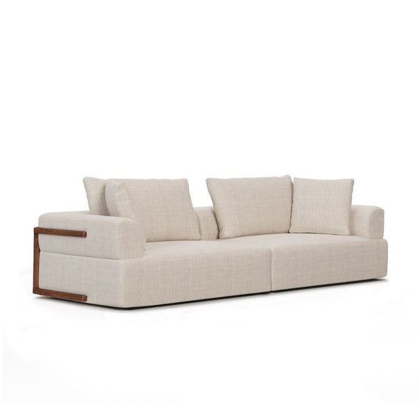 HomeRoots 113" Cream Fabric Modular Sofa with Toss Pillows - Modern Elegance for Comfort & Style in Living Room 607318