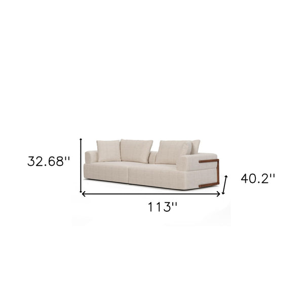 HomeRoots 113" Cream Fabric Modular Sofa with Toss Pillows - Modern Elegance for Comfort & Style in Living Room 607318