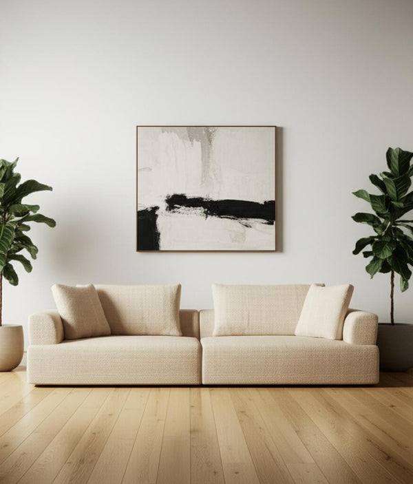 HomeRoots 113" Cream Fabric Modular Sofa with Toss Pillows - Modern Elegance for Comfort & Style in Living Room 607318