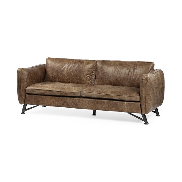 HomeRoots 84" Dark Brown Rustic Leather Sofa - Vintage Comfort with Modern Durability for Cozy Spaces 607319