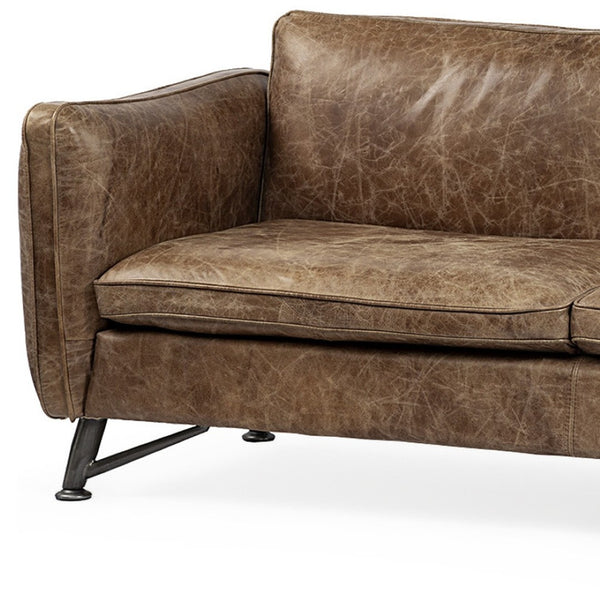 HomeRoots 84" Dark Brown Rustic Leather Sofa - Vintage Comfort with Modern Durability for Cozy Spaces 607319