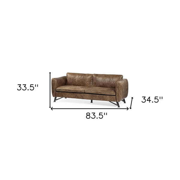 HomeRoots 84" Dark Brown Rustic Leather Sofa - Vintage Comfort with Modern Durability for Cozy Spaces 607319