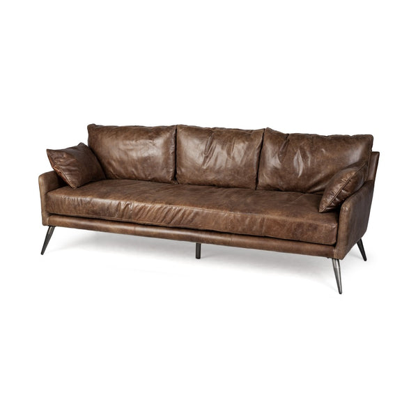 HomeRoots 82" Dark Brown Rustic Leather Sofa with Pillows - Vintage Charm, Modern Comfort for Your Living Room 607320