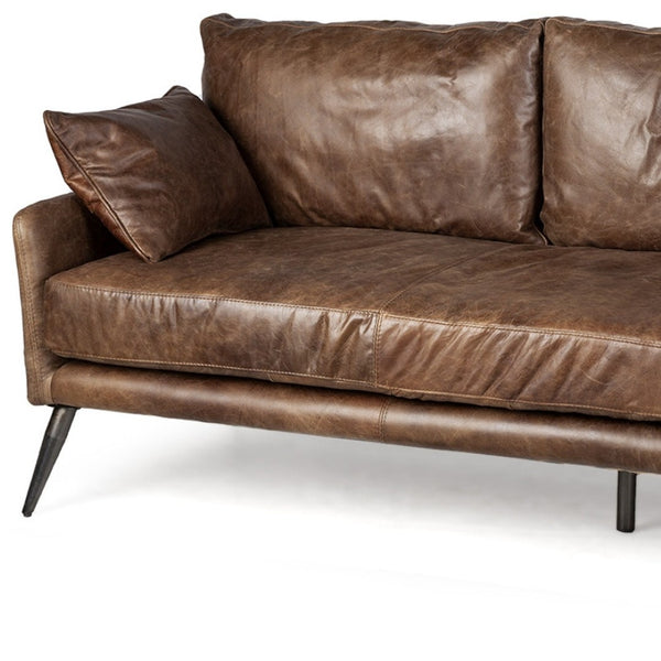 HomeRoots 82" Dark Brown Rustic Leather Sofa with Pillows - Vintage Charm, Modern Comfort for Your Living Room 607320