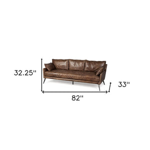 HomeRoots 82" Dark Brown Rustic Leather Sofa with Pillows - Vintage Charm, Modern Comfort for Your Living Room 607320