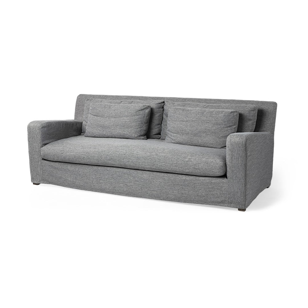 HomeRoots 93" Dark Gray Slipcovered Sofa with Toss Pillows – Modern Comfort & Style for Your Living Room 607322