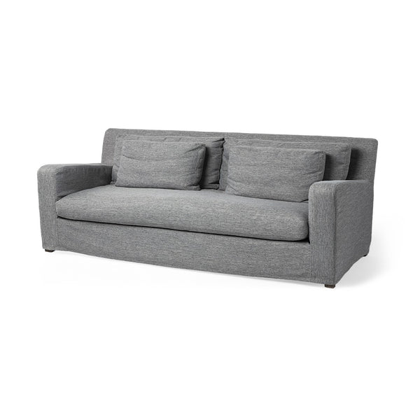 HomeRoots 93" Dark Gray Slipcovered Sofa with Toss Pillows – Modern Comfort & Style for Your Living Room 607322