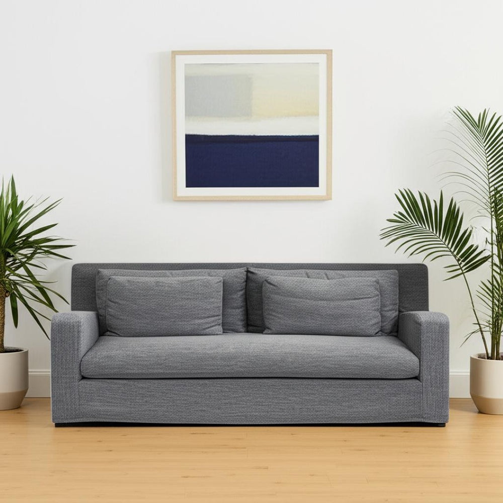 HomeRoots 93" Dark Gray Slipcovered Sofa with Toss Pillows – Modern Comfort & Style for Your Living Room 607322