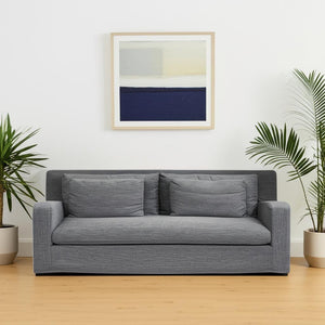 HomeRoots 93" Dark Gray Slipcovered Sofa with Toss Pillows – Modern Comfort & Style for Your Living Room 607322