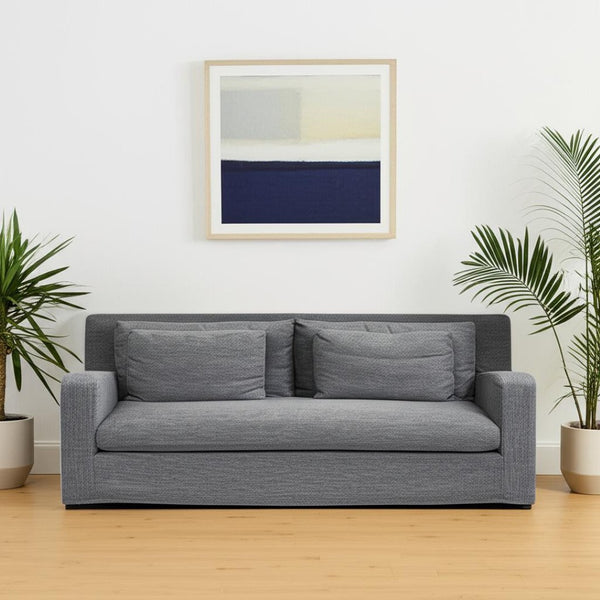 HomeRoots 93" Dark Gray Slipcovered Sofa with Toss Pillows – Modern Comfort & Style for Your Living Room 607322