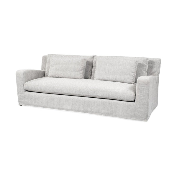 HomeRoots 93" Light Gray Slipcovered Sofa – Stylish, Comfortable Seating with Toss Pillows for Modern Homes 607323