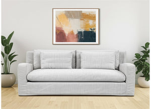 HomeRoots 93" Light Gray Slipcovered Sofa – Stylish, Comfortable Seating with Toss Pillows for Modern Homes 607323