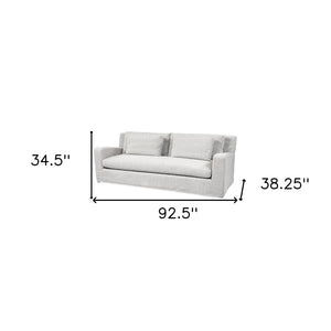 HomeRoots 93" Light Gray Slipcovered Sofa – Stylish, Comfortable Seating with Toss Pillows for Modern Homes 607323