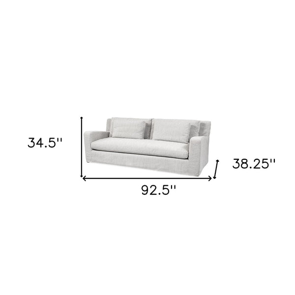 HomeRoots 93" Light Gray Slipcovered Sofa – Stylish, Comfortable Seating with Toss Pillows for Modern Homes 607323