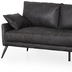 HomeRoots 82" Black Leather Sofa - Contemporary Comfort with Toss Pillows & Stylish Gray Metal Legs for Any Space 607324