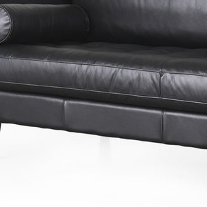 HomeRoots 88" Black Leather Sofa with Toss Pillows, Solid Wood Frame & Modern Design for Ultimate Comfort 607326