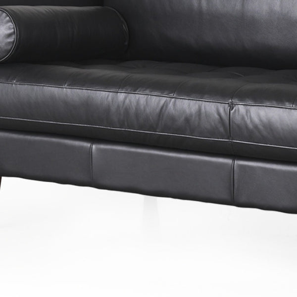 HomeRoots 88" Black Leather Sofa with Toss Pillows, Solid Wood Frame & Modern Design for Ultimate Comfort 607326