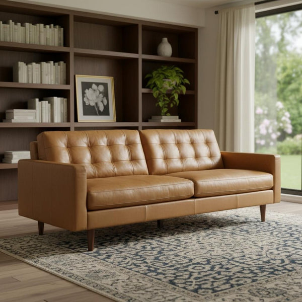 HomeRoots 88" Brown Leather Sofa - Luxurious Comfort, Durable Design & Stylish Modern Elegance for Living Spaces 607328