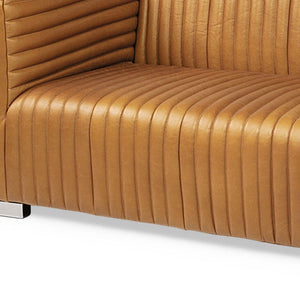 HomeRoots 83" Brown Leather Sofa - Luxurious Comfort with Solid Wood Frame, Tufted Cushions & Modern Style 607332