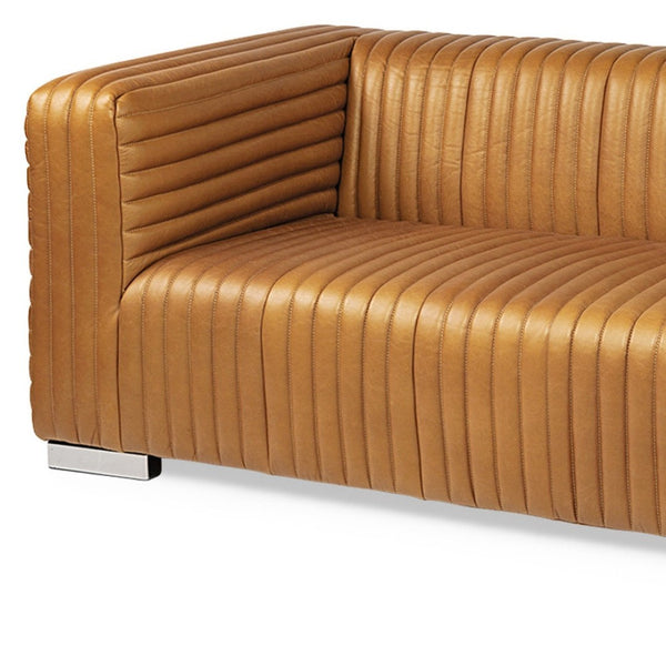 HomeRoots 83" Brown Leather Sofa - Luxurious Comfort with Solid Wood Frame, Tufted Cushions & Modern Style 607332