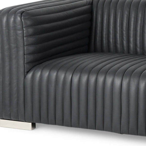 HomeRoots 83" Black Leather Sofa - Luxurious Comfort with Modern Silver Legs for Chic Living Room Style 607333