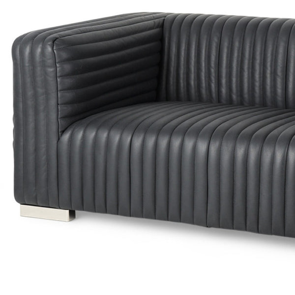 HomeRoots 83" Black Leather Sofa - Luxurious Comfort with Modern Silver Legs for Chic Living Room Style 607333