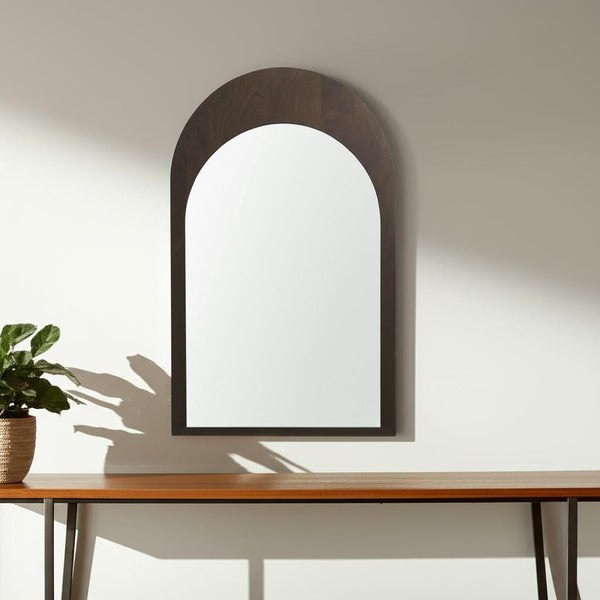 HomeRoots 36" Brown Solid Wood Arched Accent Mirror - Elegant Design to Enhance Space & Reflect Light Beautifully 607343