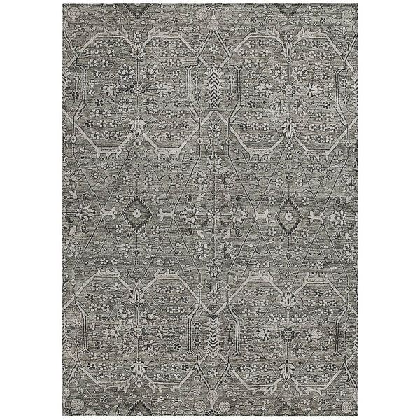 HomeRoots 5' Pewter Floral Area Rug - Stylish Washable Design for Indoor & Outdoor Spaces, Durable & Elegant 5' X 8' 607351