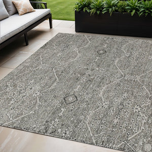 HomeRoots 5' Pewter Floral Area Rug - Stylish Washable Design for Indoor & Outdoor Spaces, Durable & Elegant 5' X 8' 607351