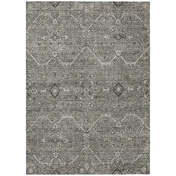 HomeRoots 5' Pewter Floral Area Rug - Stylish Washable Design for Indoor & Outdoor Spaces, Durable & Elegant 5' X 8' 607351