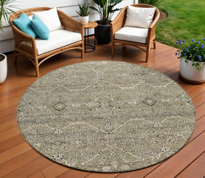 HomeRoots 5' Pewter Floral Area Rug - Stylish Washable Design for Indoor & Outdoor Spaces, Durable & Elegant 8' Round 607352