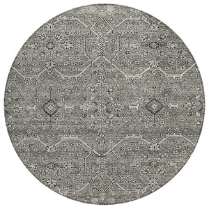 HomeRoots 5' Pewter Floral Area Rug - Stylish Washable Design for Indoor & Outdoor Spaces, Durable & Elegant 8' Round 607352