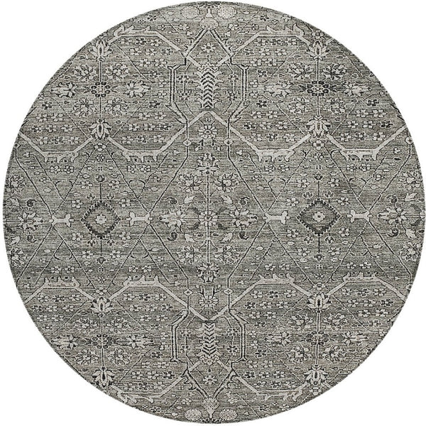 HomeRoots 5' Pewter Floral Area Rug - Stylish Washable Design for Indoor & Outdoor Spaces, Durable & Elegant 8' Round 607352