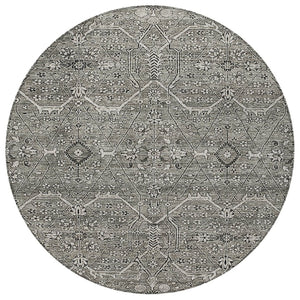 HomeRoots 5' Pewter Floral Area Rug - Stylish Washable Design for Indoor & Outdoor Spaces, Durable & Elegant 8' Round 607352