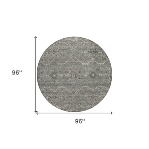 HomeRoots 5' Pewter Floral Area Rug - Stylish Washable Design for Indoor & Outdoor Spaces, Durable & Elegant 8' Round 607352