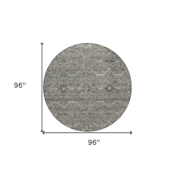 HomeRoots 5' Pewter Floral Area Rug - Stylish Washable Design for Indoor & Outdoor Spaces, Durable & Elegant 8' Round 607352