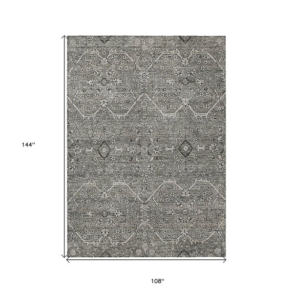 HomeRoots 5' Pewter Floral Area Rug - Stylish Washable Design for Indoor & Outdoor Spaces, Durable & Elegant 9' X 12' 607354