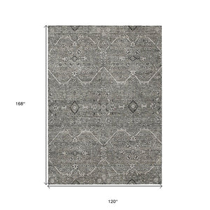 HomeRoots 5' Pewter Floral Area Rug - Stylish Washable Design for Indoor & Outdoor Spaces, Durable & Elegant 10' X 14' 607355