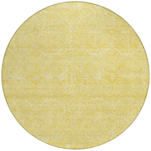 HomeRoots 5' Gold Floral Washable Area Rug – Elegant Indoor-Outdoor Design for High-Traffic Spaces and Durability 8' Round 607364