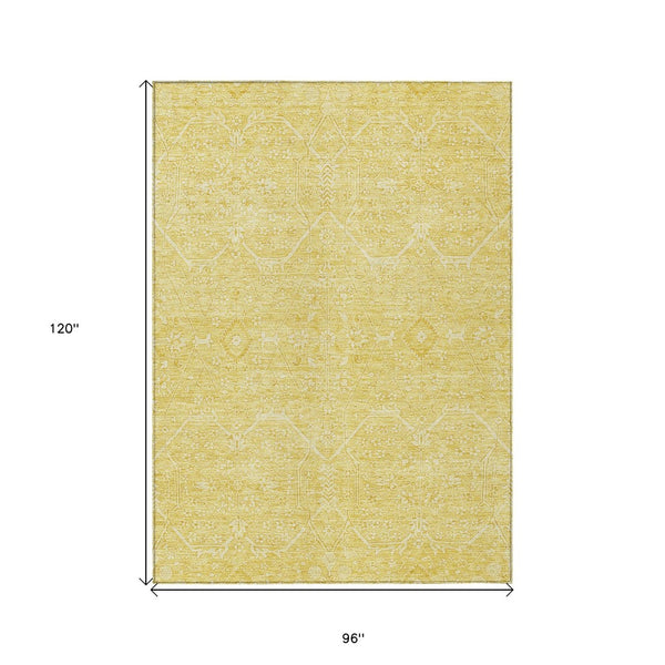 HomeRoots 5' Gold Floral Washable Area Rug – Elegant Indoor-Outdoor Design for High-Traffic Spaces and Durability 8' X 10' 607365