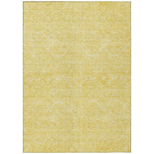 HomeRoots 5' Gold Floral Washable Area Rug – Elegant Indoor-Outdoor Design for High-Traffic Spaces and Durability 8' X 10' 607365