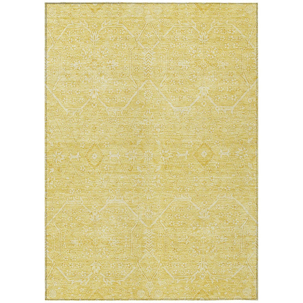 HomeRoots 5' Gold Floral Washable Area Rug – Elegant Indoor-Outdoor Design for High-Traffic Spaces and Durability 8' X 10' 607365
